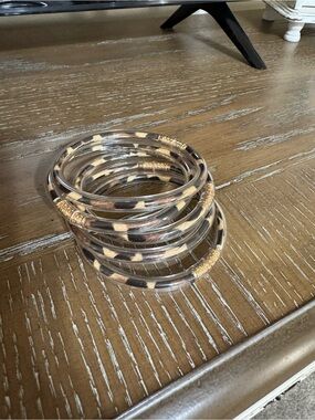 Leopard Print Stacked Bangle Bracelet Set - Set of 5